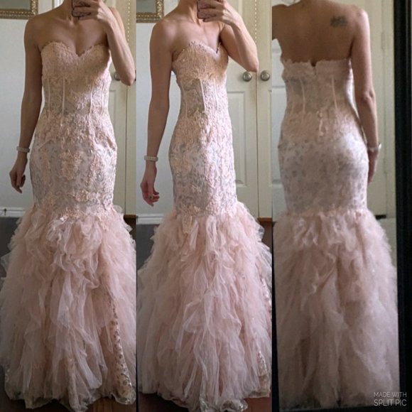 Anny Lee Dresses & Skirts - Anny Lee pink silver glitter strapless formal prom mermaid hem maxi dress